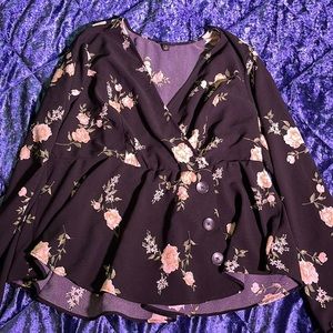 Torrid Peasant Blouse Georgette Floral Black